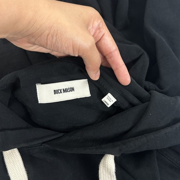 Buck Mason Bushed Loopback Hooded Sweatshirt Large Black French Terry Soft - Picture 11 of 11